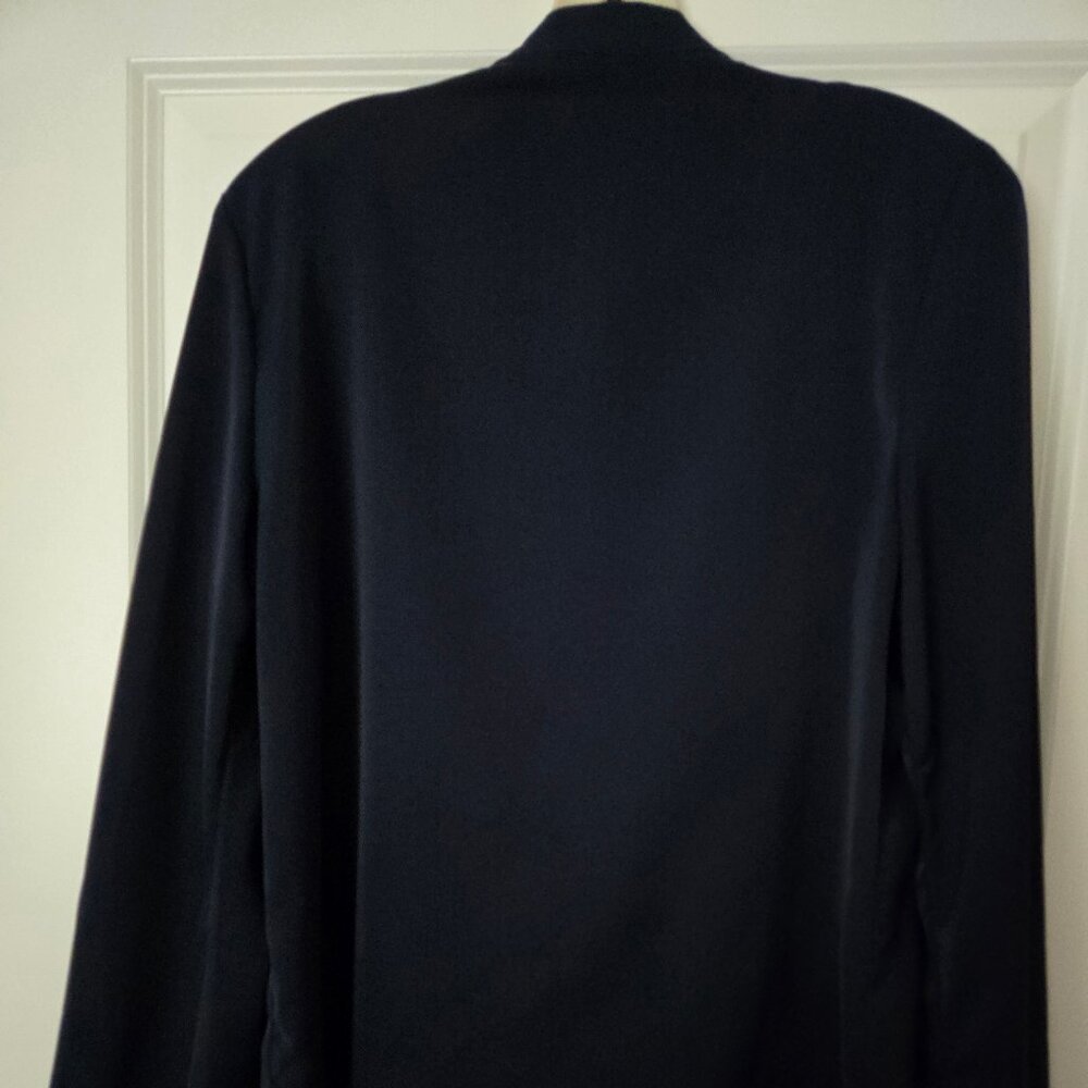 Navy Blue Ruffle Front Poets Blouse - Picture 2 of 5